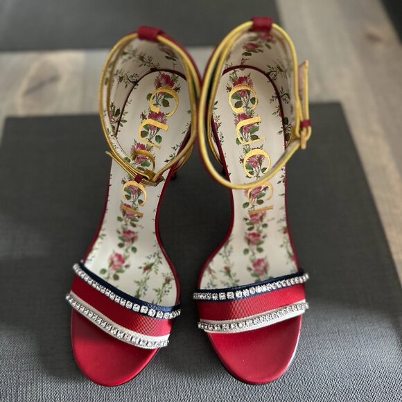 GUCCI Leather Sandal Heels Floral with Crystals — 37.5 — Fall/Winter 2017 - Picture 4 of 8